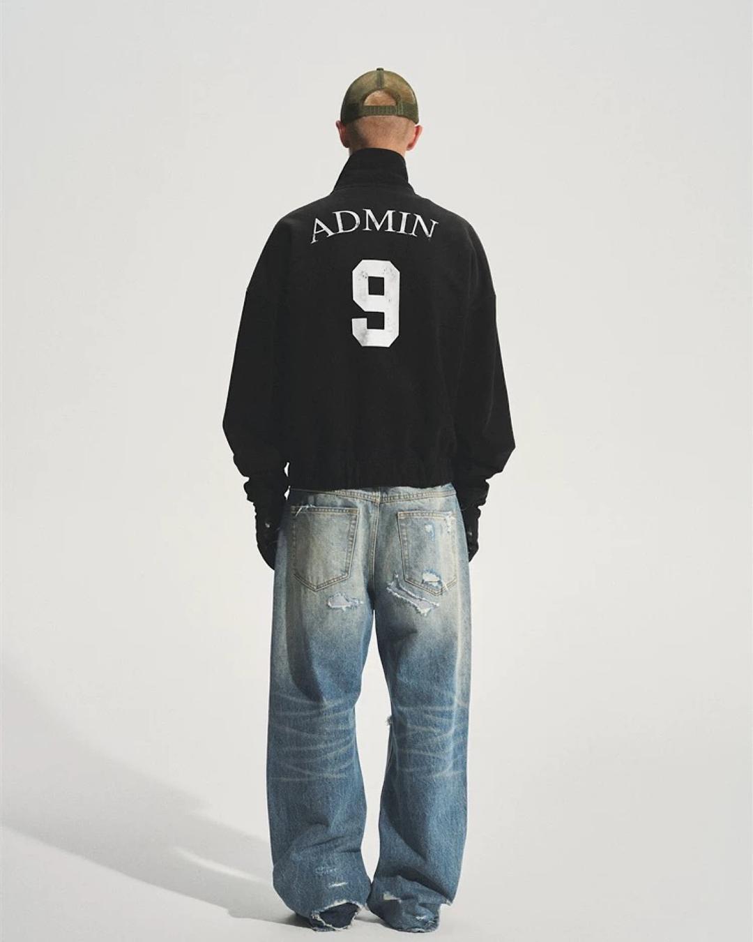 BASTARD 자수 워싱 스탠드 카라 스웻 집업자켓