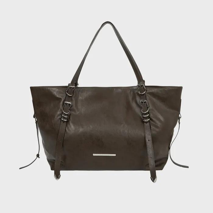 Multi Belted Strap Shopper Bag [ Brown ]