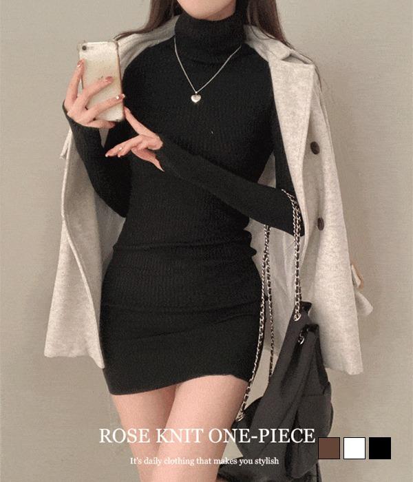 [무료배송] 로제 골지 폴라 워머 니트 원피스