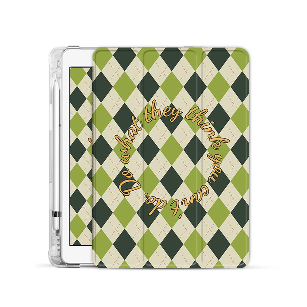 아이패드 트렌디 체커보드 그린 체크 투명 하드 아이패드케이스