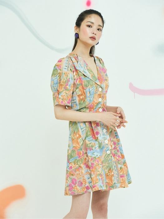 Drawing Button Dress in Orange