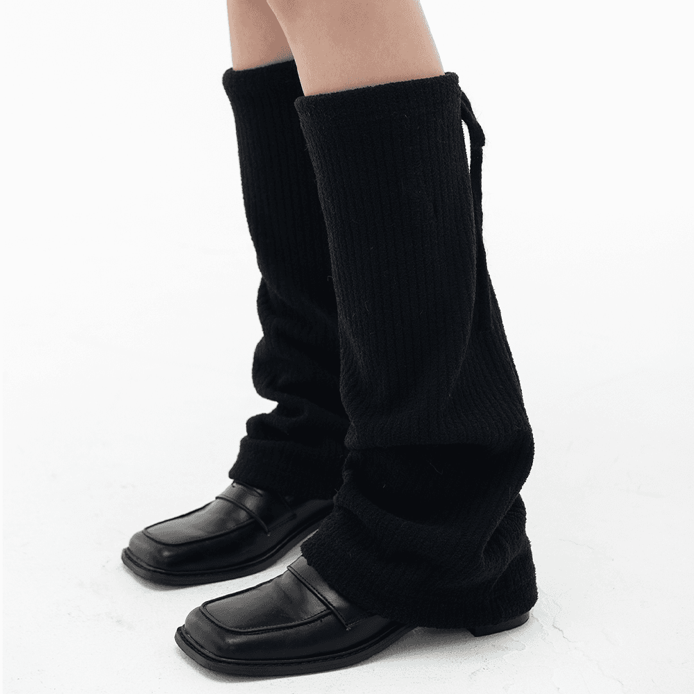 리본 골지 부클 레그워머_블랙