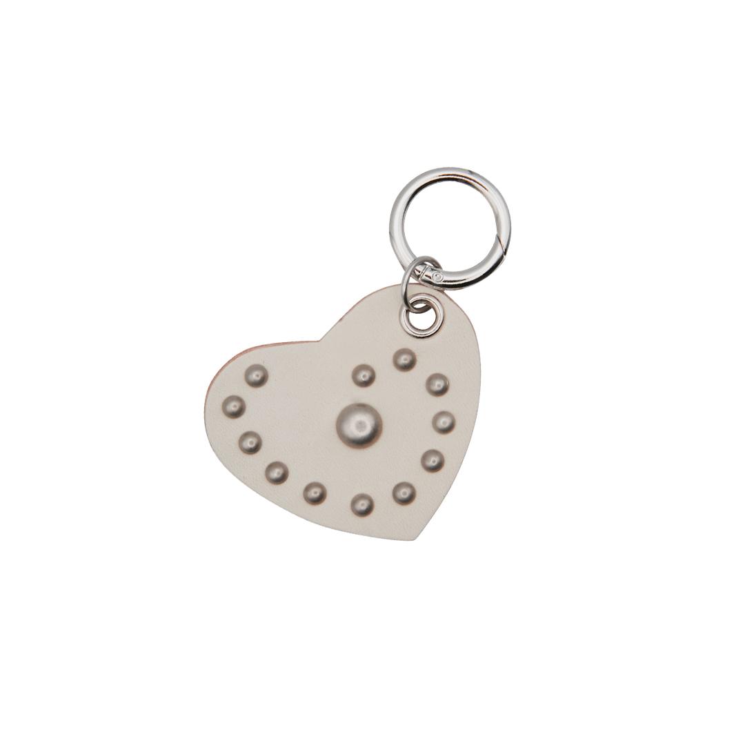 leather heart keyring-ivory