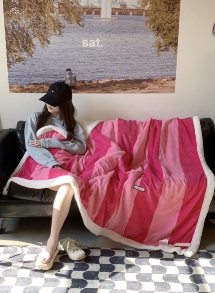 샵베흐 레트로 스트라이프 두꺼운 더블 레이어 담요 사무실 낮잠 이불(6color)