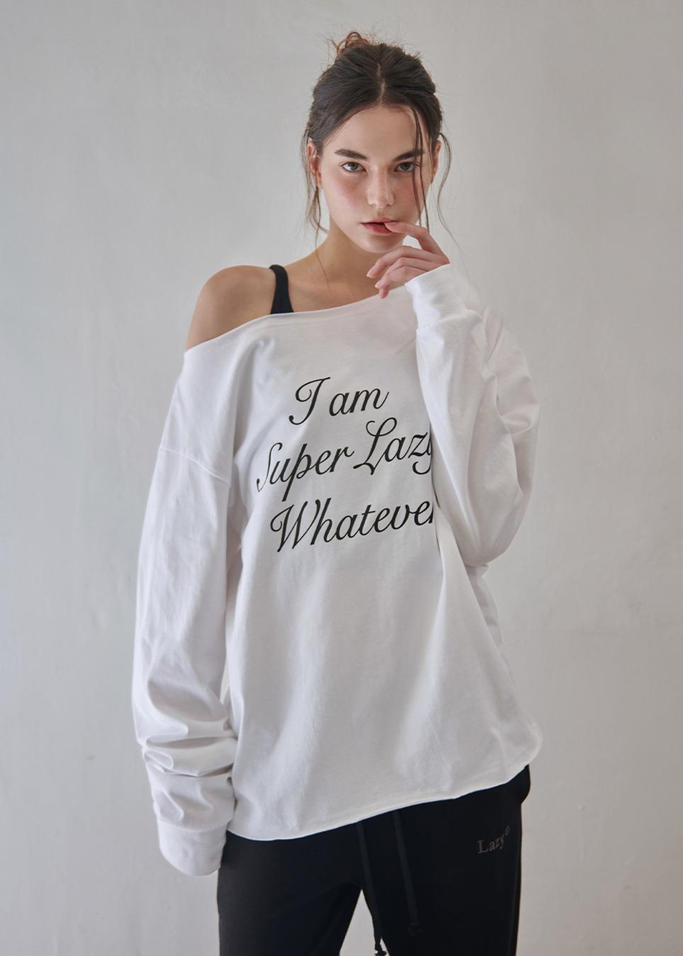 Super lazy off shoulder Long Sleeve t-shirt (White)