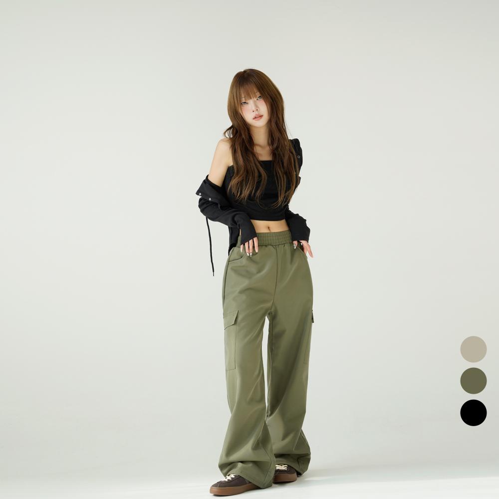 코튼클로젯 [따뜻기모🔥][MADE] 루덴 카고 세미 일자 와이드 기모 밴딩 트레이닝 팬츠 3color