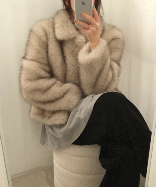 유일무이 페이크 폭스 카라 무스탕 퍼 자켓 2color