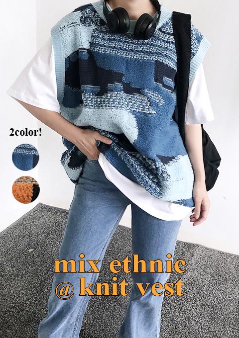 믹스 에스닉 니트 조끼 (2color)