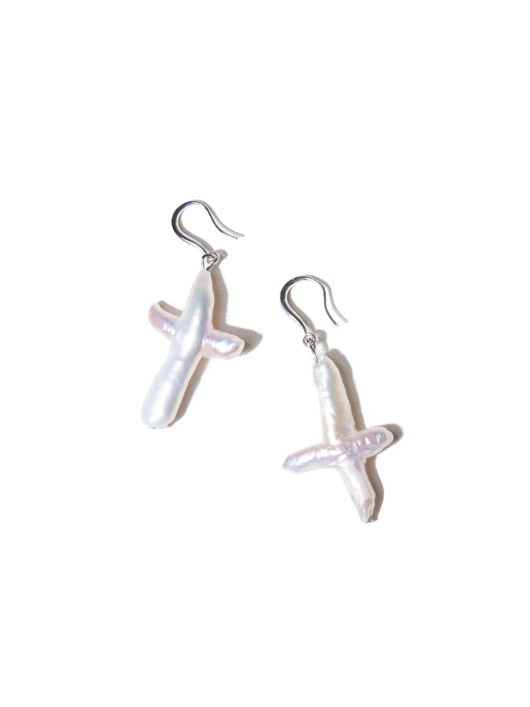 [925 SILVER] CROSS PEARL EARRINGS
