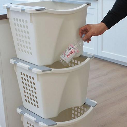 올유리빙 세탁바구니 다용도 적층 바구니 빨래 통 손잡이 1단 2단 틈새 분리수거, 1개-화이트