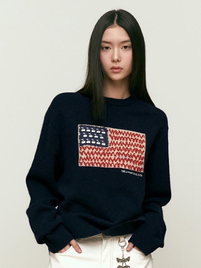 키르시 체리 USA 그래픽 니트 [네이비]