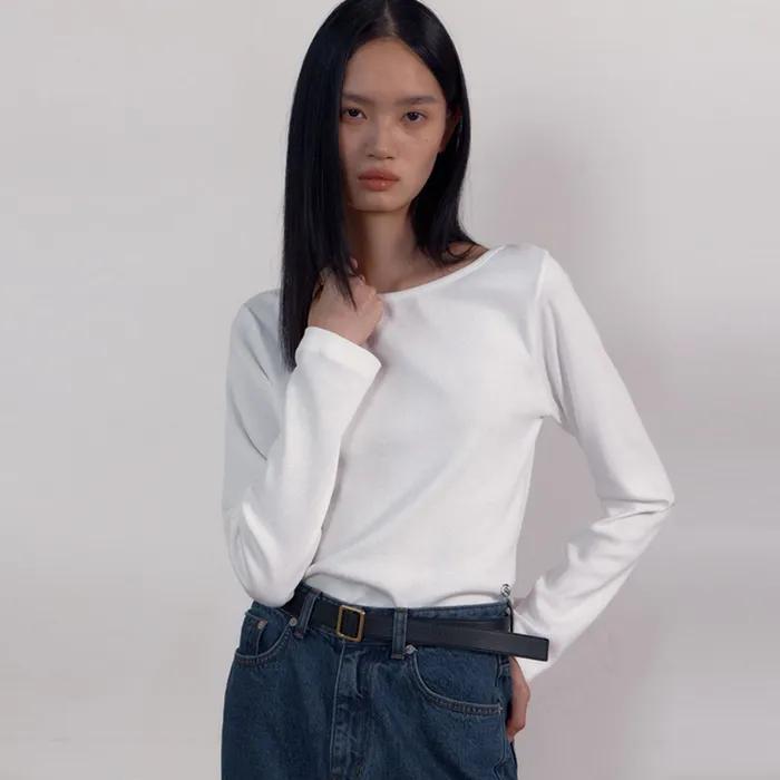 [15차] Symbol Boat-neck Long Sleeve T-Shirts (White)