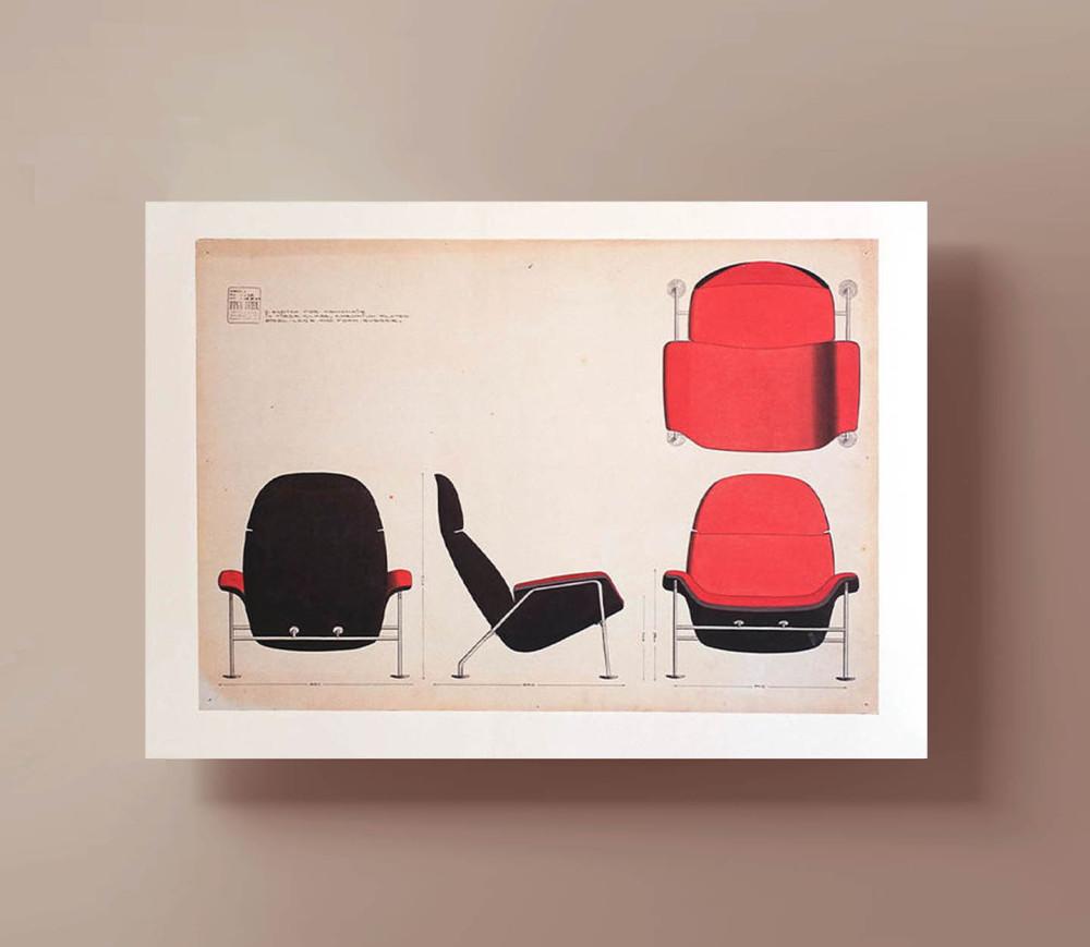 핀율 그림 포스터 finn juhl 빈티지무드 Touch I Red chair 1964