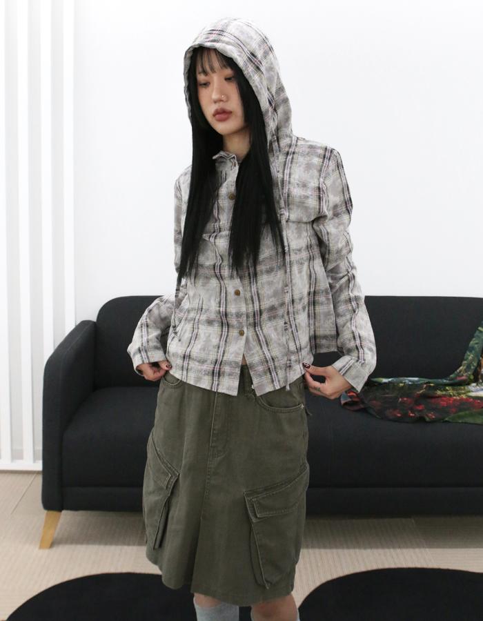 [GIRL] 토우 빈티지 후드 체크셔츠
