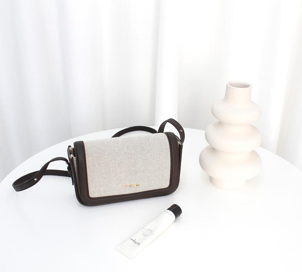 T-BOTTOM 핸드메이드 캔버스 천연 소가죽 미니 숄더백 크로스백