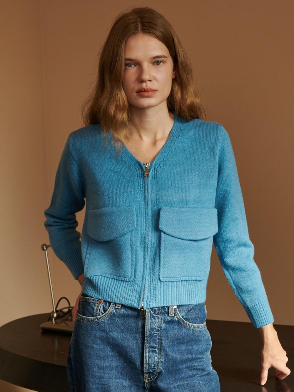 씨씨 집업 니트 가디건 Cece Zipup Knit Cardigan - Blue