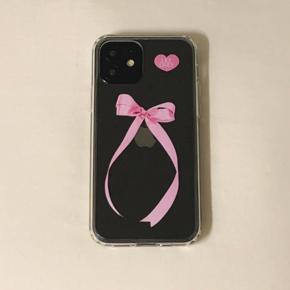 Ribbon | 투명 폰케이스 - Pink ribbon (젤하드, 맥세이프 젤하드)