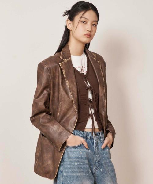 라츠유(LOTSYOU)  Muse Faux Leather Jacket Brown - 사이즈 & 후기 | 무신사