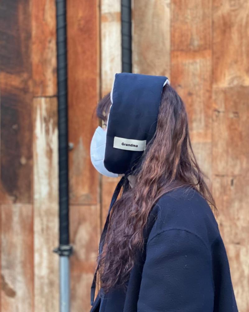 그랜드마) 골덴 네이비 귀도리, 귀목도리