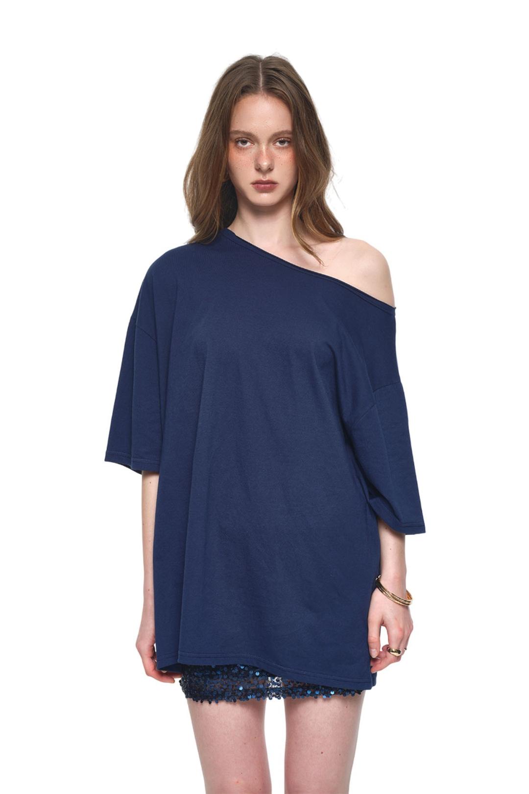 ONE SHOULDER BOX T-SHIRT (NAVY)