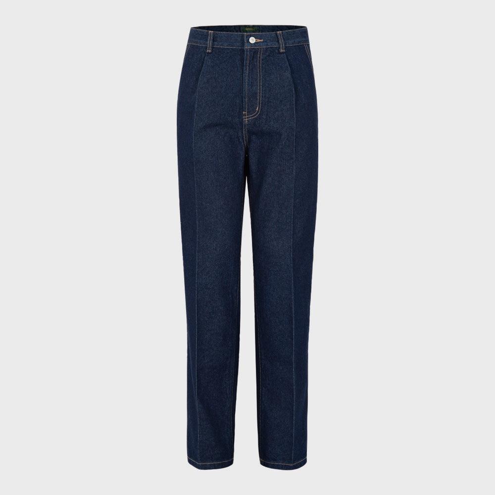 원 플리츠 스트레이트 진 네이비생지