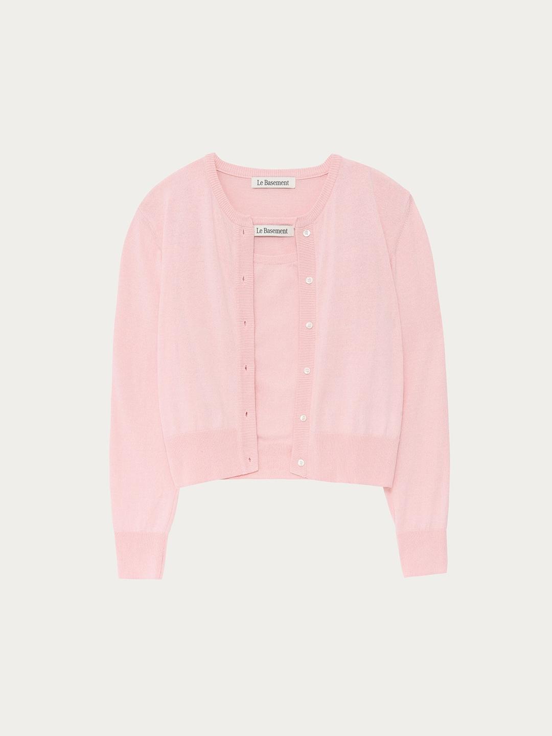 Anne Camisole Cardigan Set - Pink
