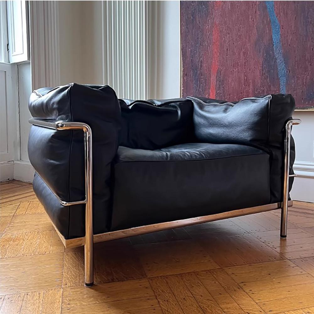 오리지널 복각 까시나 LC3소파 1인용 오리털 빈티지 거실쇼파 르꼬르뷔지에 블랙 pu가죽