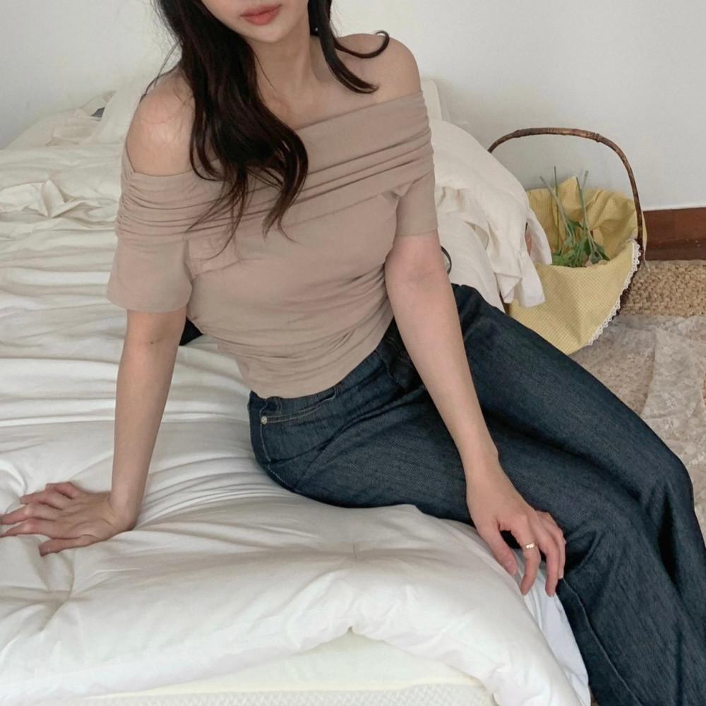 로린 쫀쫀 오프숄더 셔링 반팔