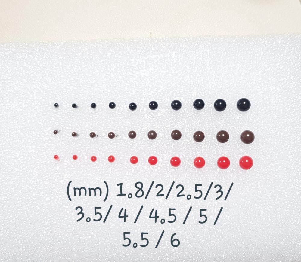 1.8mm,2mm,2.5mm ,3mm,4mm,5mm,6mm초소형 인형눈 빨간색,갈색,검정색 민자기둥형 인형눈 콩알눈
