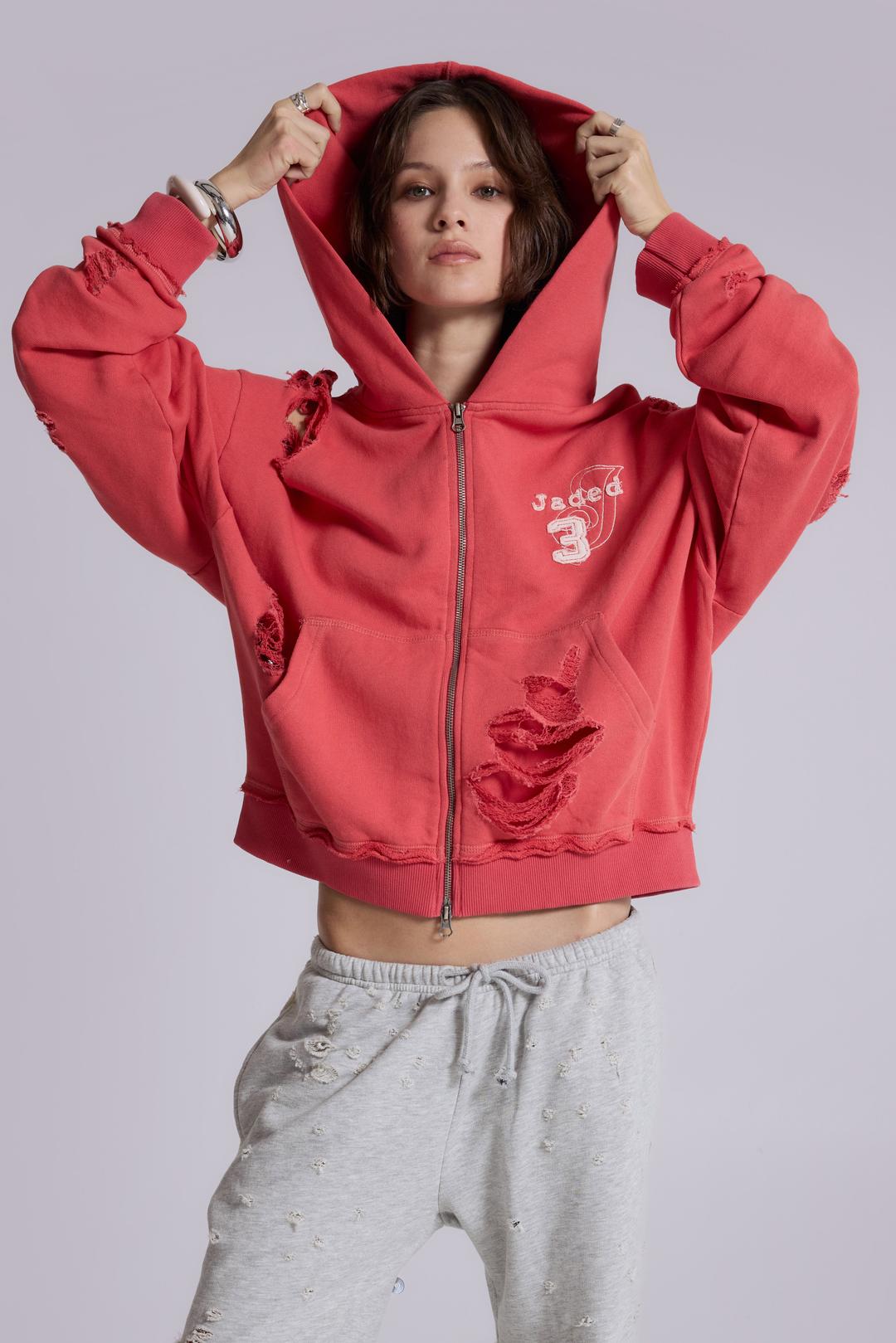 Distressed Monster Hoodie - XXS / Red