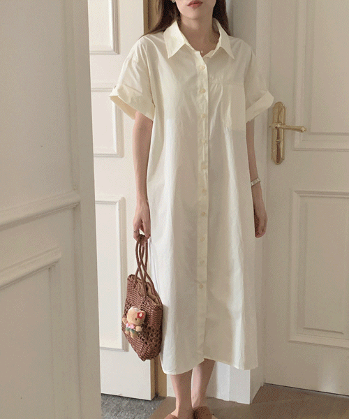 리로 사이드 버튼 셔츠 원피스 [6차재입고]