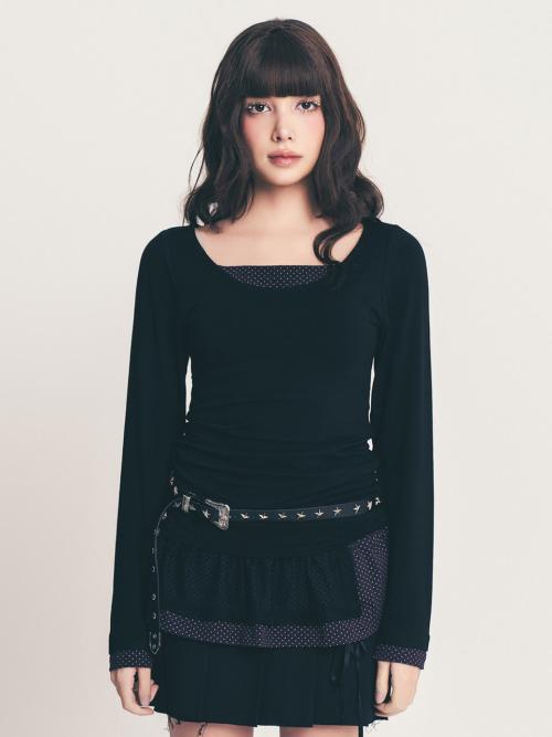 도트 프릴 레이어디드 탑_블랙