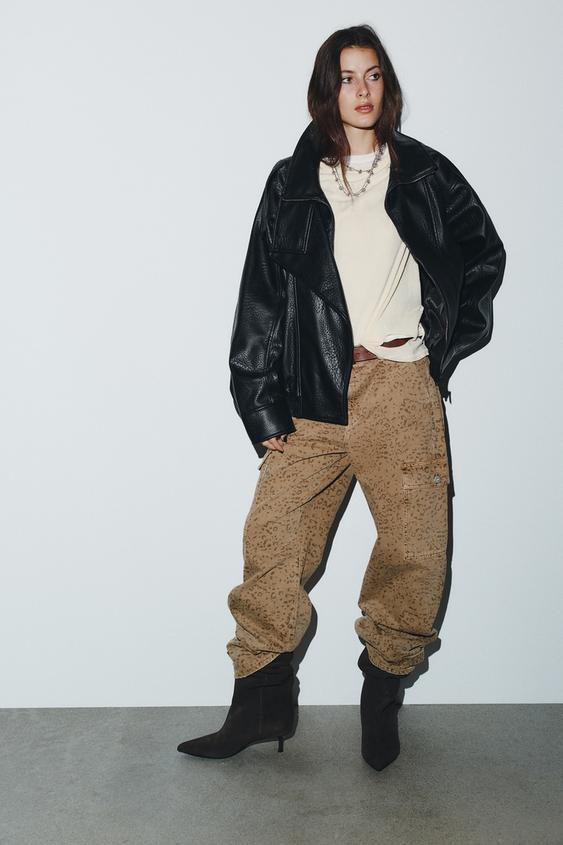 JEANS TRF 배기 벌룬 애니멀 프린트