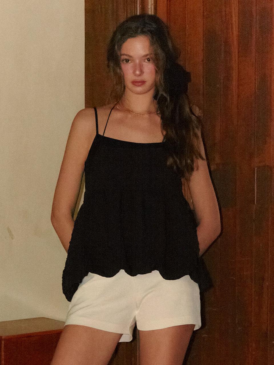 HEN BALLOON STRAP BUSTIER TOP_BLACK