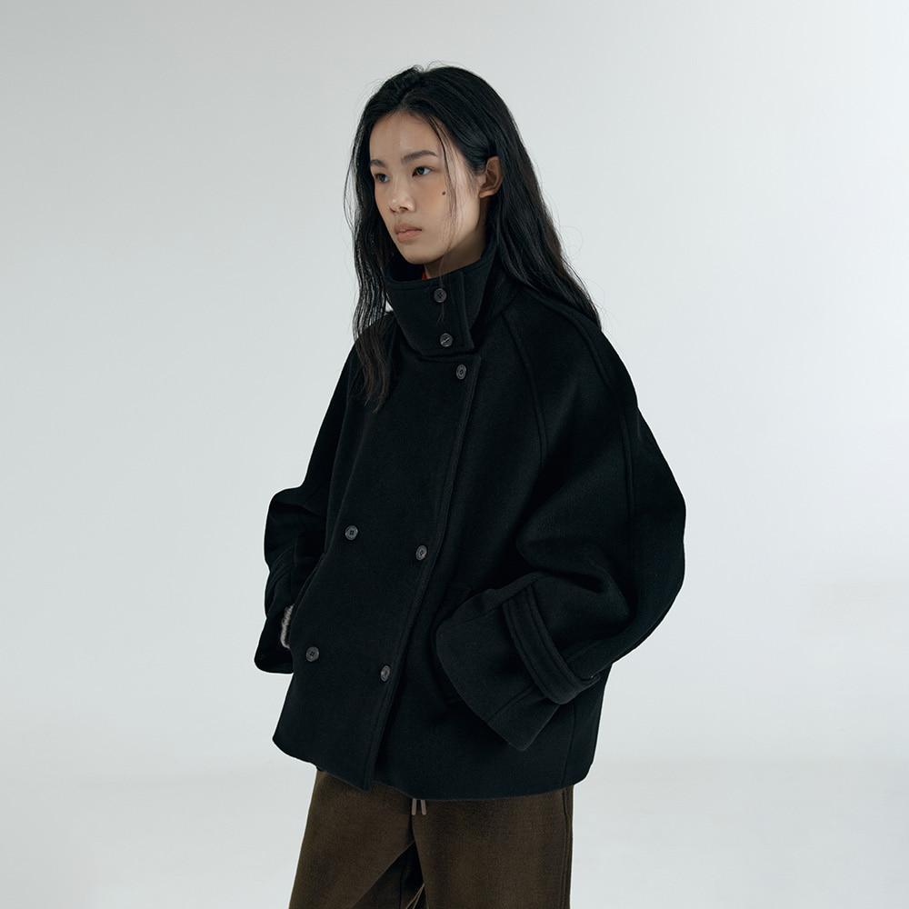 SIOT4169 하이넥 오버 핏 하프 코트_Black