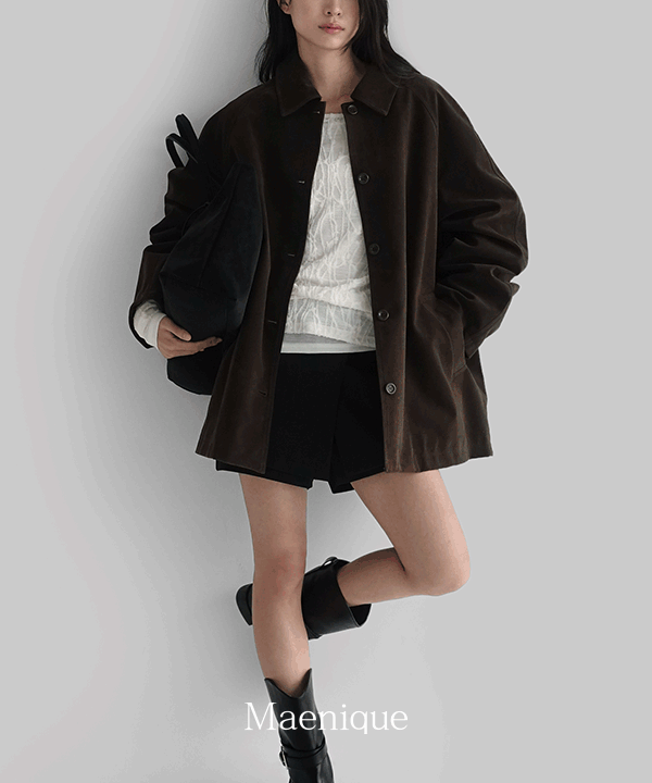 매니크 [🌿봄신상/얼리버드10%] 에이사 오버핏 스웨이드 미디 자켓