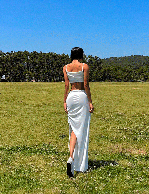 (당일발송) 로베에 드레이프 스트링 끈나시 트임 롱 원피스