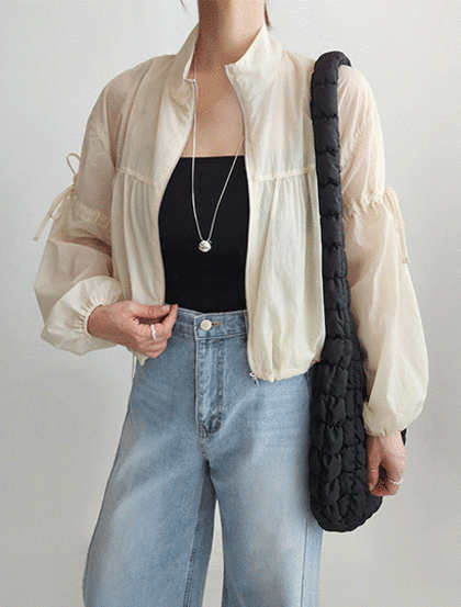 여름 나일론 리본 포인트 바람막이 점퍼