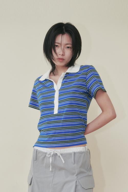 BORDER STRIPE PK T-SHIRT, BLUE