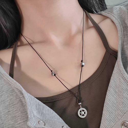 *made* 스타 써지컬스틸 롱 목걸이 우정 커플목걸이 블랙 큐빅 스트링 끈 별 레이어드