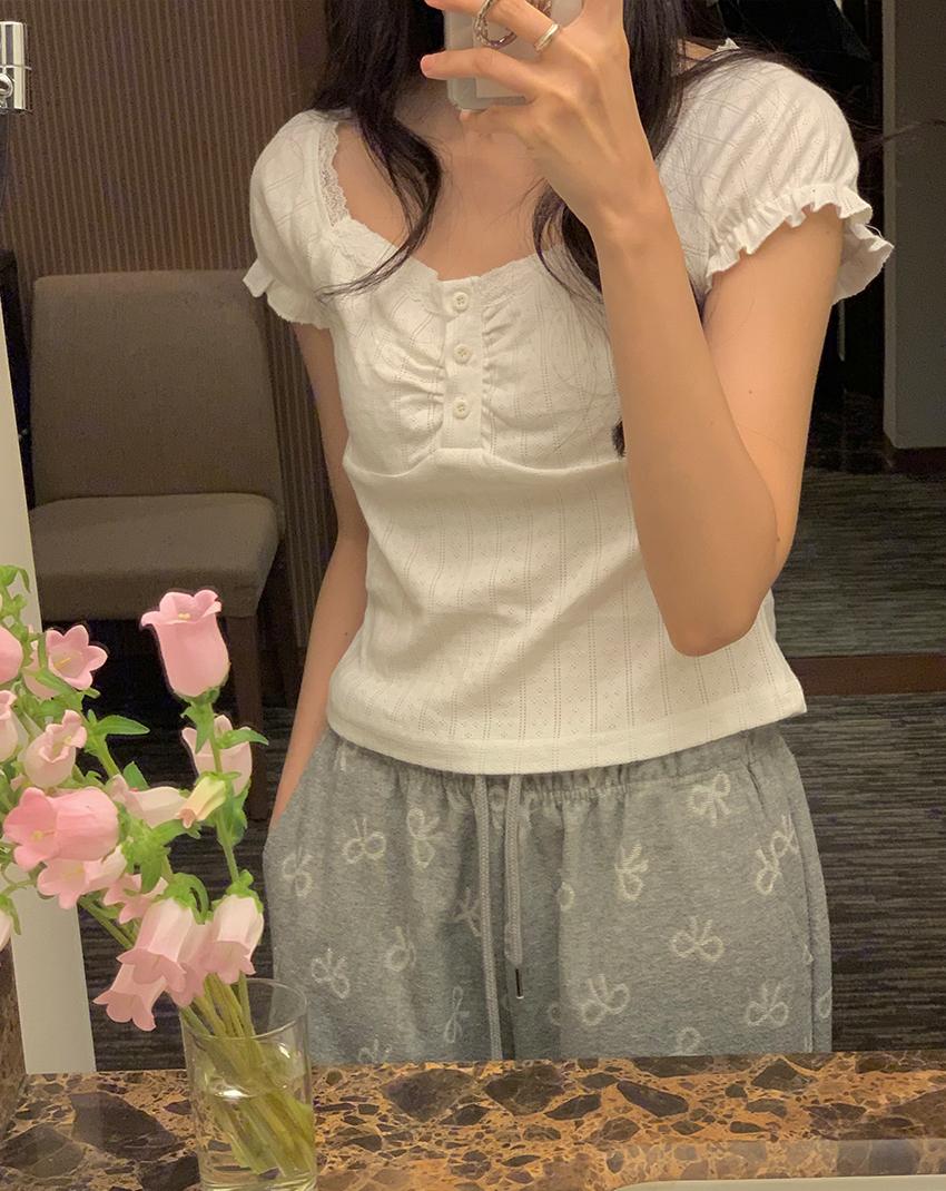 오디너리먼트 어썸 크롭 버튼 티셔츠