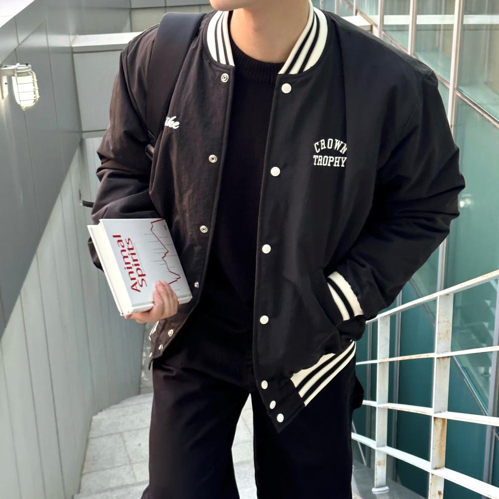 [Pre-Order] Crown Varsity Jk,남자 봄 가을 바시티 스타디움 대학생 캠퍼스 레터링 자수 자켓 아우터