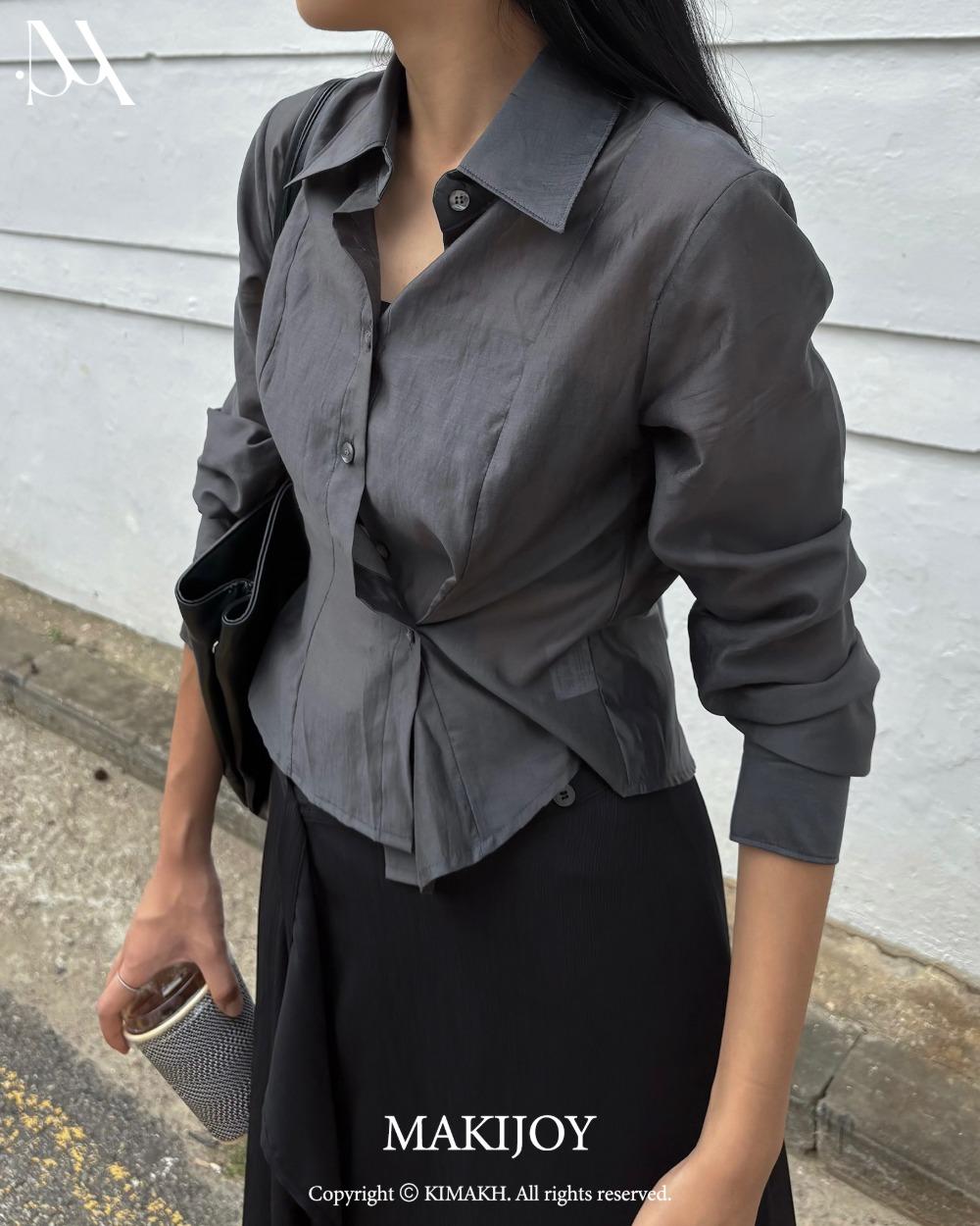 (MADE) 미켈 투웨이 텐셀 크롭 셔츠 [charcoal]