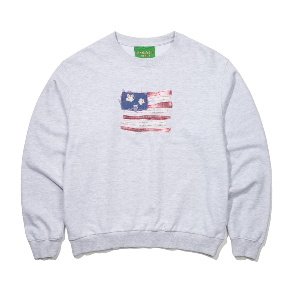 USA FLAG APPLIQUE SWEATSHIRT - LIGHT GRAY