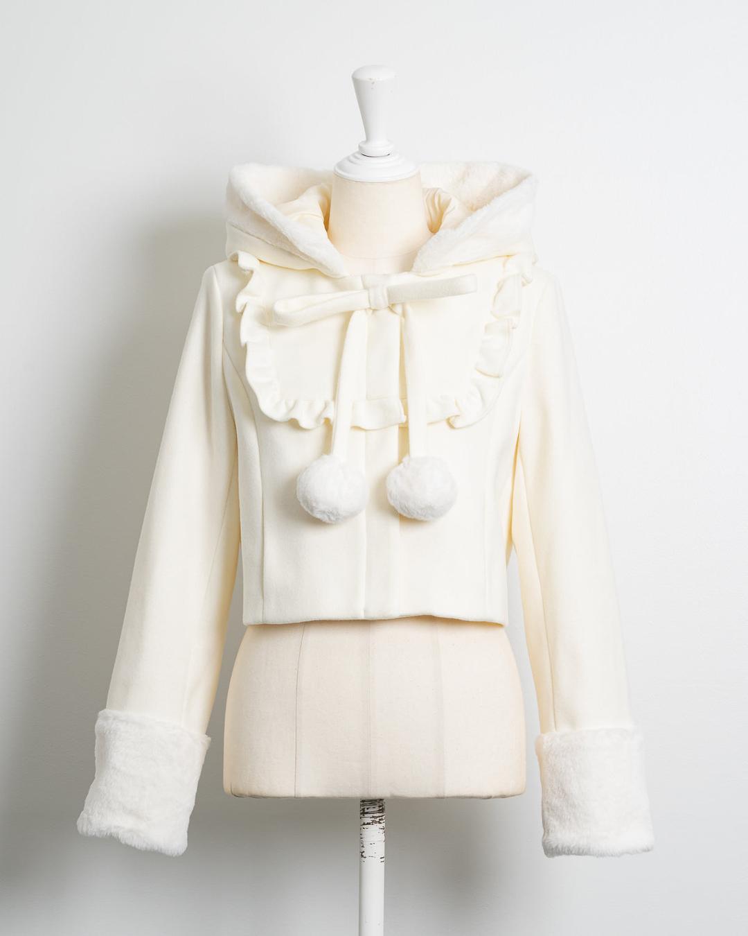 ファーリボンヨークフリルショートコート