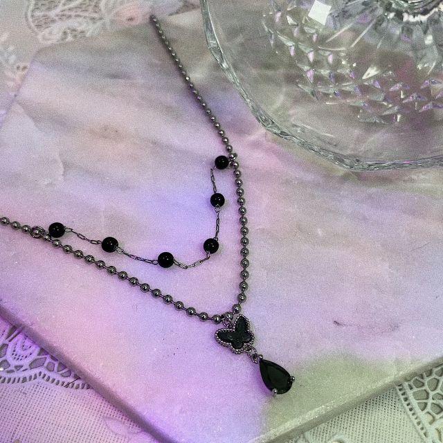 [for elise] 블랙 나비 써지컬스틸 목걸이