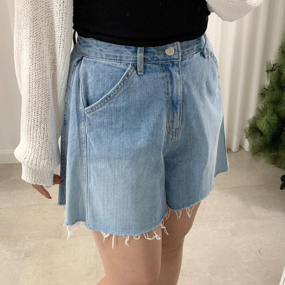 레토 사이드 핀턱 데님 반바지 A0068