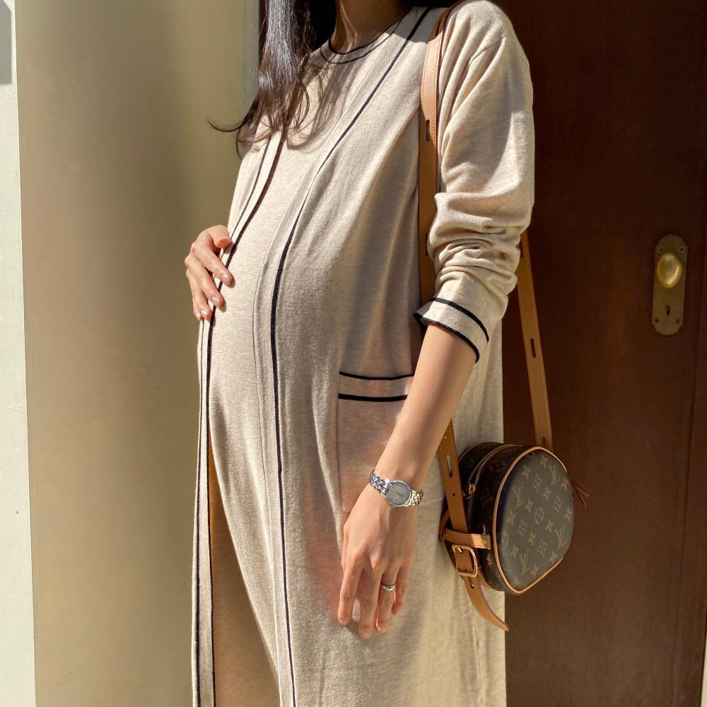 배색 주머니 가디건 SET 빅사이즈 임산부 임부복 원피스