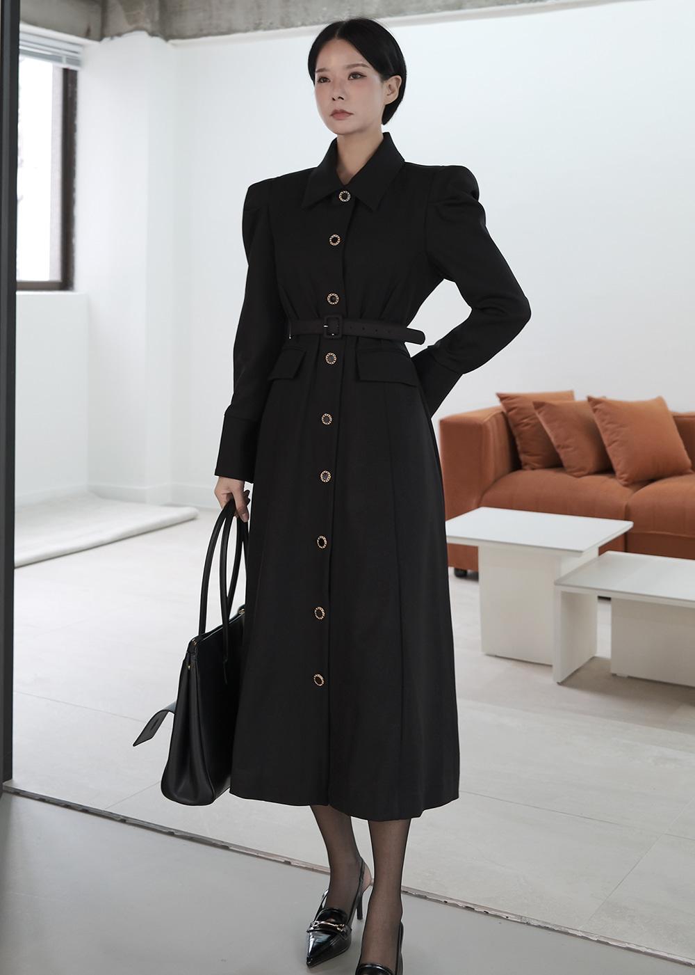 앤두 클래식 카라 벨티드 롱 원피스	DR798