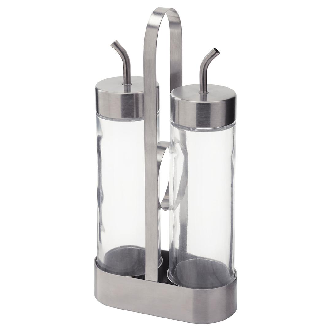 ÖRTFYLLD 3-piece oil/vinegar set - glass/stainless steel